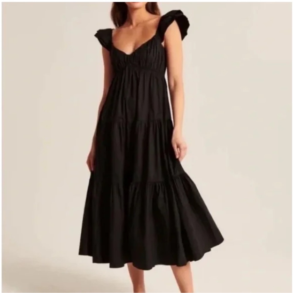 Abercrombie & Fitch Ruffle Sleeve Poplin Midaxi Dress | M